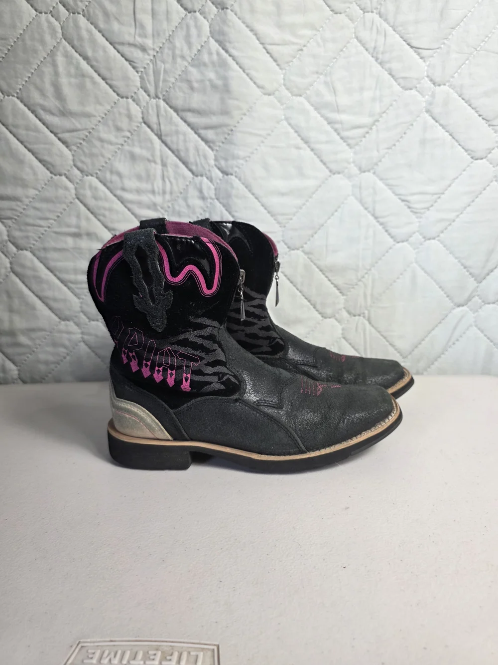 ARIAT Zipitbaby Womens Size 5 Black/Pink Western Boots Zipper Retired Zebra